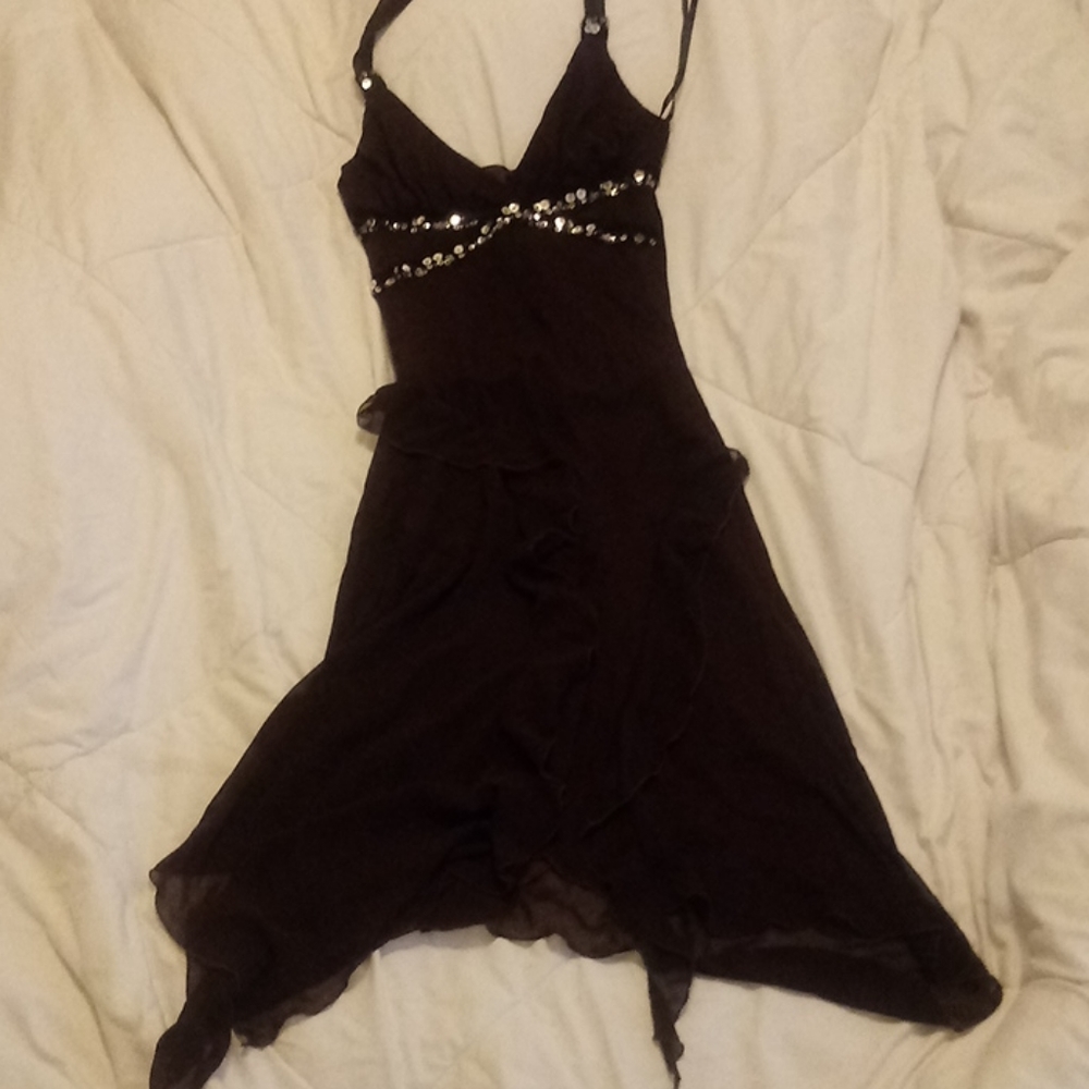 Chocolate brown ruffle sequins dress